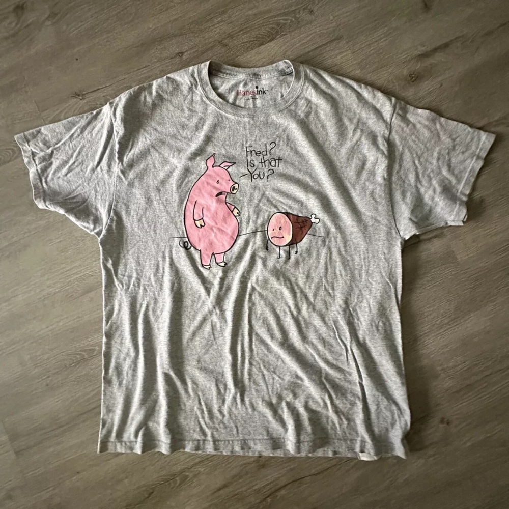 Men's Funny Pig Tee Shirt Size XL Gray